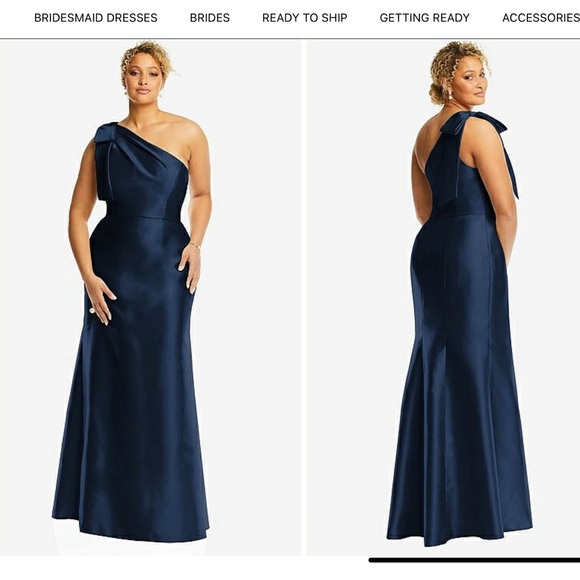 ALFRED SUNG Dresses & Skirts - Alfred Sung Bow One Shoulder Satin Trumpet Gown Midnight Navy Size 12